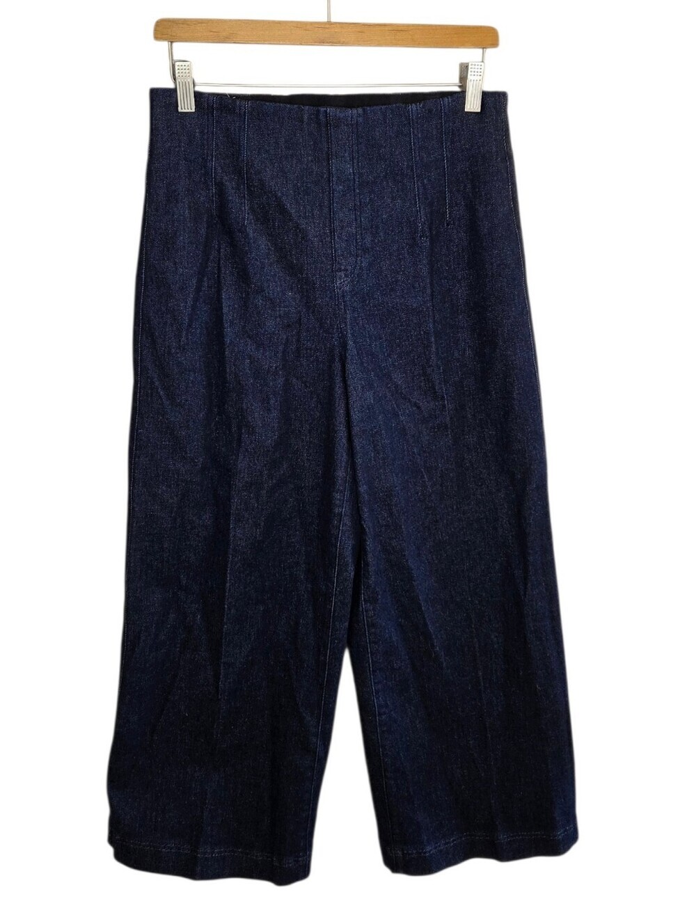 Spanx Zero Waistband Crop Wide Leg Pull On Jeans Raw Indigo Wash Size Medium